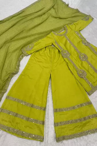 Green silk blend sequins palazzo set