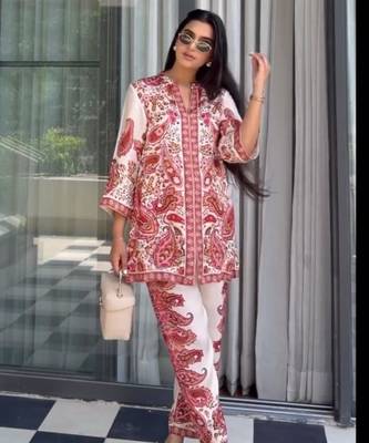 White satin printed palazzo set 1