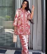 White satin printed palazzo set