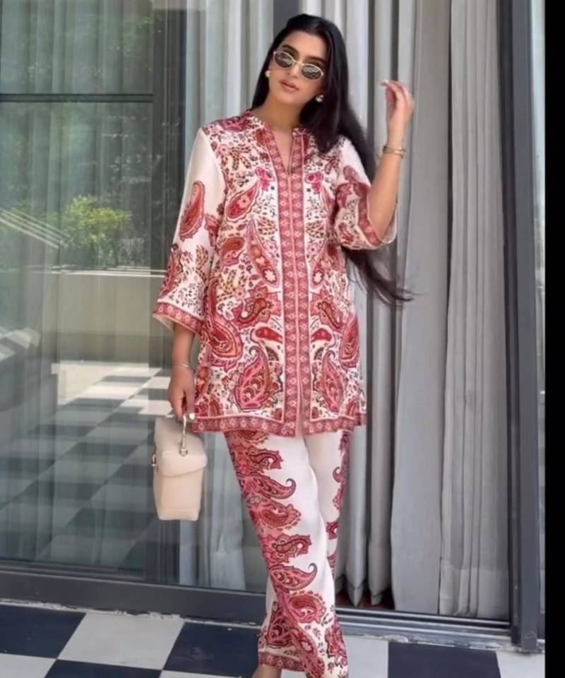White satin printed palazzo set