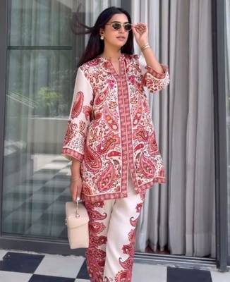 White satin printed palazzo set 2