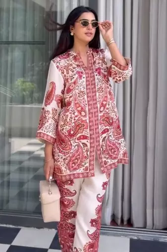 White satin printed palazzo set
