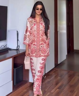 White satin printed palazzo set 3