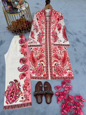 White satin printed palazzo set 4