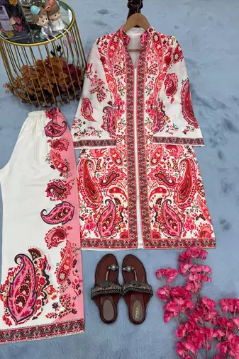 White satin printed palazzo set
