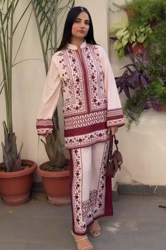 White satin printed palazzo set