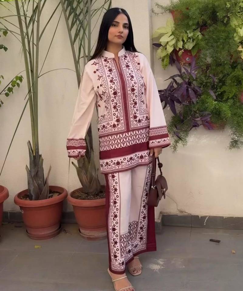 White satin printed palazzo set