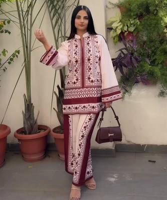 White satin printed palazzo set 2