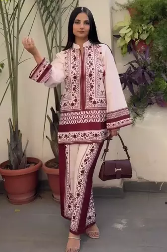White satin printed palazzo set