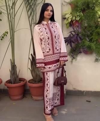 White satin printed palazzo set 3