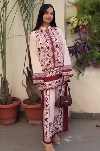 White satin printed palazzo set