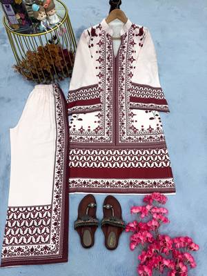 White satin printed palazzo set 4
