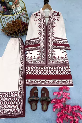 White satin printed palazzo set