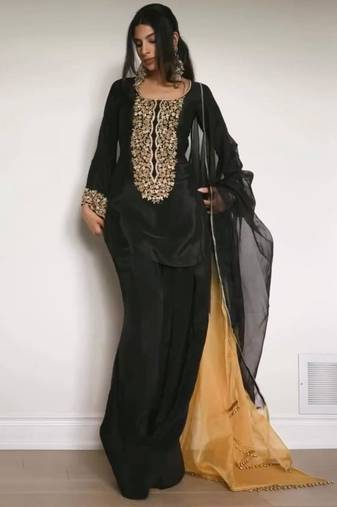 Black satin embroidered farshi salwaar