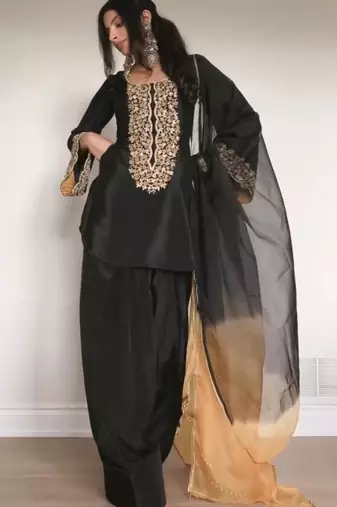 Black satin embroidered farshi salwaar