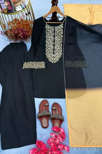 Black satin embroidered farshi salwaar