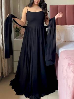 Black faux georgette plain anarkali set 2