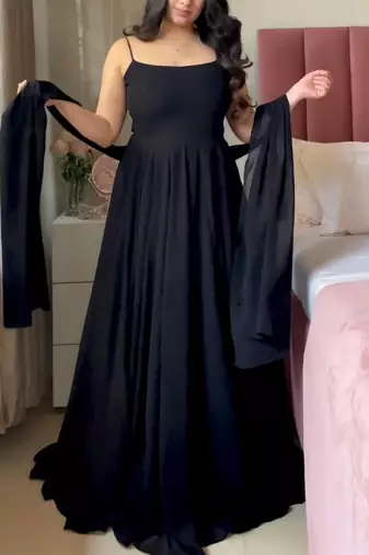 Black faux georgette plain anarkali set