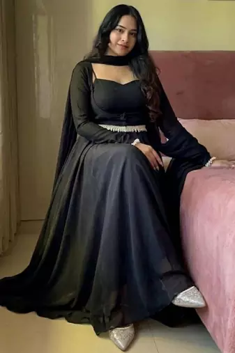 Black faux georgette plain anarkali set