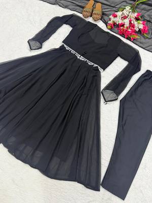 Black faux georgette plain anarkali set 4