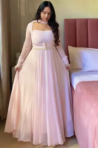 Pink faux georgette plain anarkali set