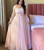 Pink faux georgette plain anarkali set