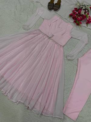 Pink faux georgette plain anarkali set 2