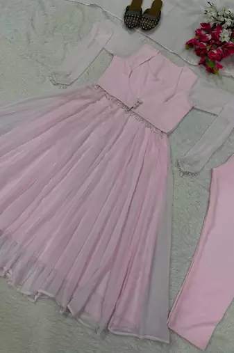 Pink faux georgette plain anarkali set