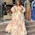 Off white faux georgette digital print gown set