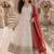 White silk blend embroidered anarkali set