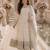 White silk blend embroidered anarkali set