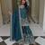 Teal silk blend embroidered sharara set