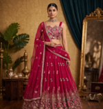 Pink Elegant Faux Georgette Embroidered Lehenga Choli Set with Dupatta Thread, Sequin & Coding Dori Work