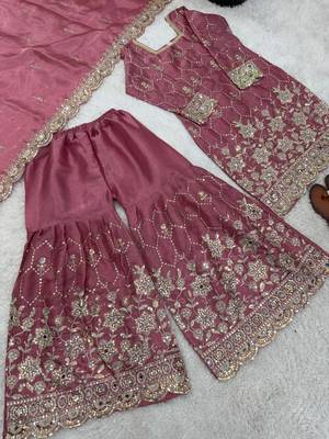 Pink silk blend embroidered sharara set 3