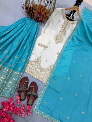 White silk blend embroidered palazzo set 2