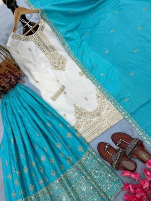 White silk blend embroidered palazzo set 3