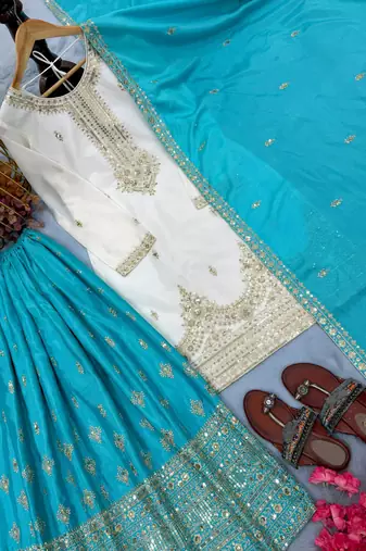 White silk blend embroidered palazzo set