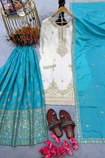 White silk blend embroidered palazzo set