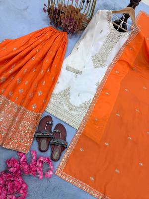 White silk blend embroidered palazzo set 2