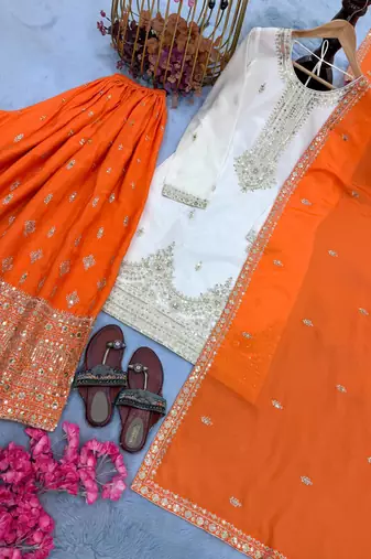 White silk blend embroidered palazzo set