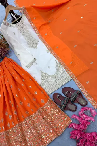 White silk blend embroidered palazzo set