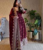 Maroon georgette embroidered anarkali set