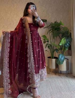 Maroon georgette embroidered anarkali set 2