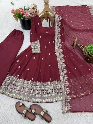 Maroon georgette embroidered anarkali set 4