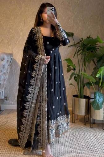 Black georgette embroidered anarkali set