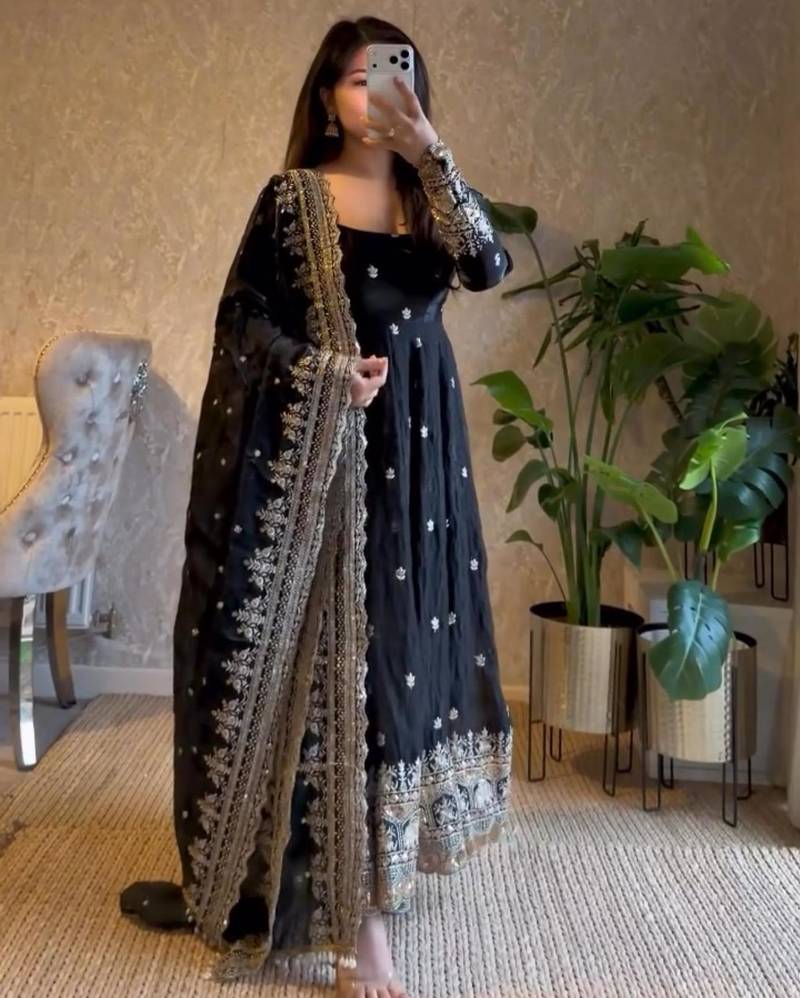 Black georgette embroidered anarkali set