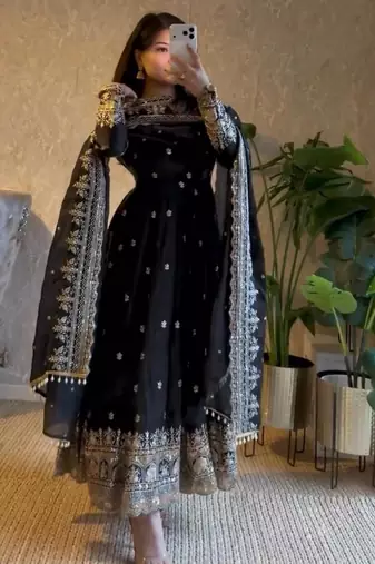 Black georgette embroidered anarkali set