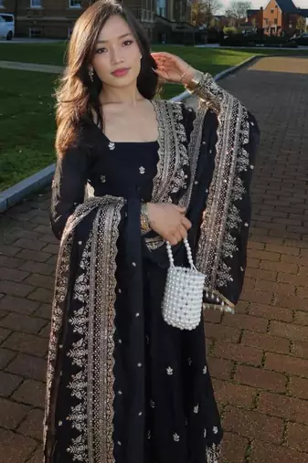 Black georgette embroidered anarkali set