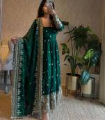 Green georgette embroidered anarkali set