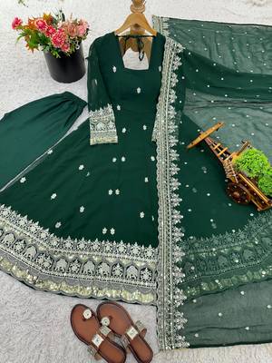 Green georgette embroidered anarkali set 4